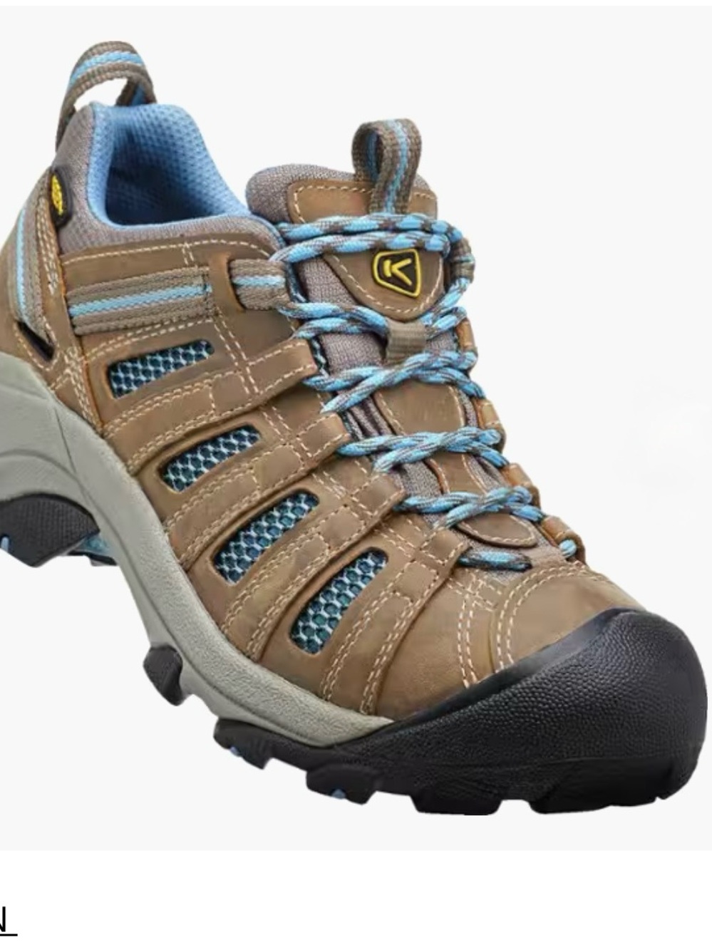 KEEN Women’s Voyager Hiking Shoes Camel Brown Leather with Blue Accents Size 9 W